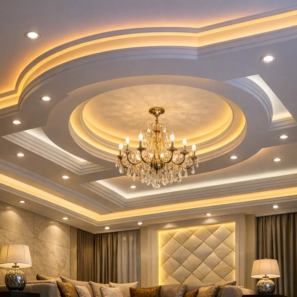 Elegant ceiling with crystal cha