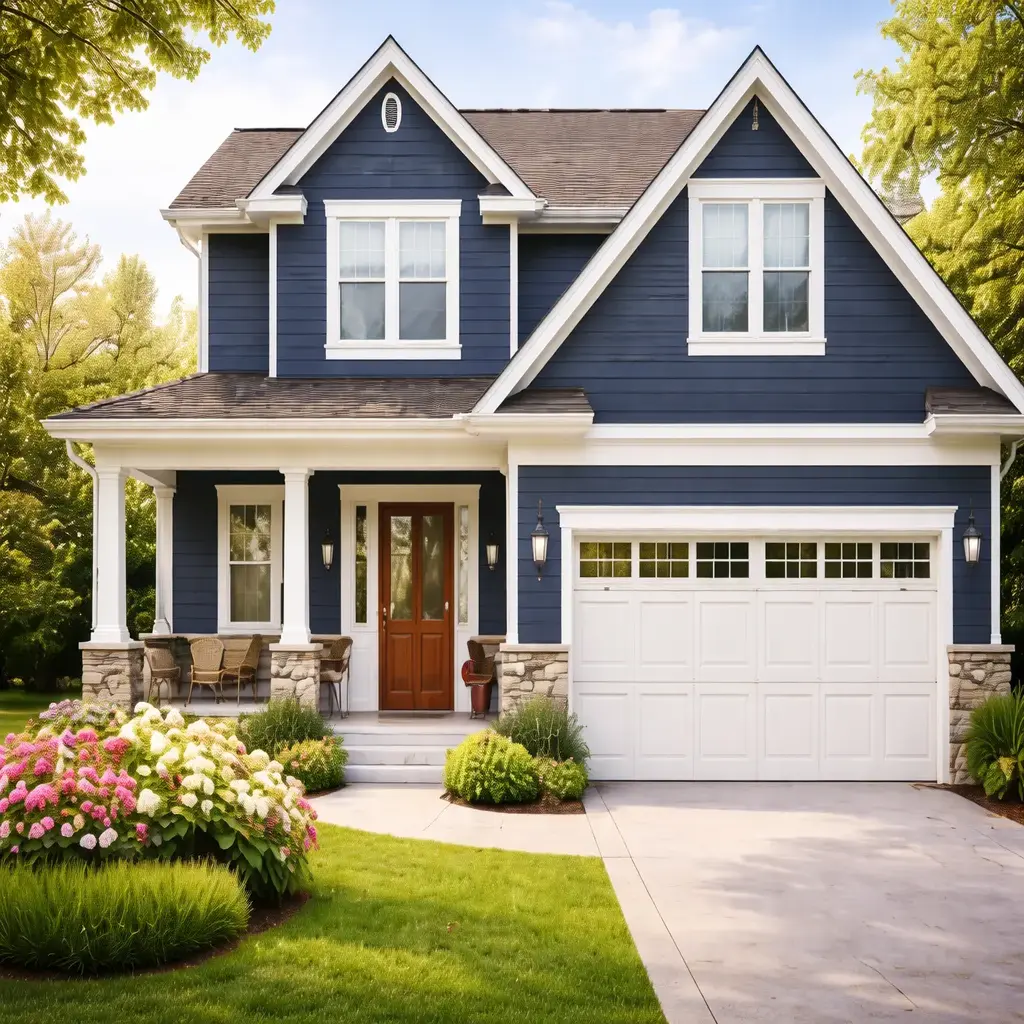 Suburban craftsman home on a summer day